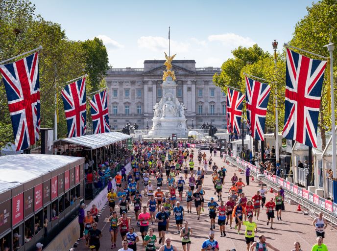 Marathon finishers crowd